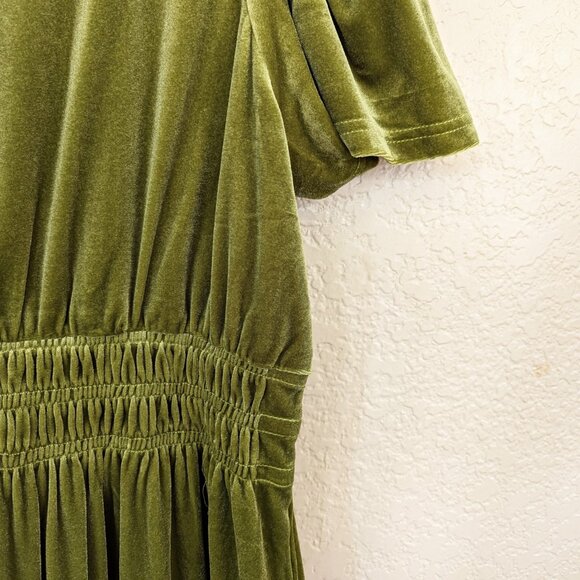 Boho Chartreuse Green Velvet Short Sleeve Tiered A-line Maxi Dress 14 - Picture 4 of 4